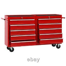 VidaXL Tool Trolley with 10 Drawers Steel Red Tool Storage Drawer Cabinet Cart