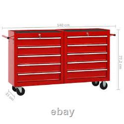 VidaXL Tool Trolley with 10 Drawers Steel Red Tool Storage Drawer Cabinet Cart