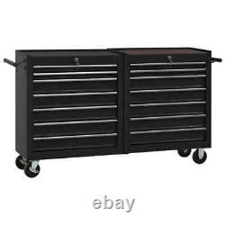 VidaXL Tool Trolley with 14 Drawers Steel Black Tool Storage Drawer Cabinet