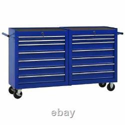 VidaXL Tool Trolley with 14 Drawers Steel Blue Tool Storage Drawer Cabinet