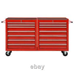 VidaXL Tool Trolley with 14 Drawers Steel Red Tool Storage Drawer Cabinet Cart