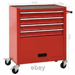VidaXL Tool Trolley with 4 Drawers Steel Red Workshop Tool Cabinet Cart Chest