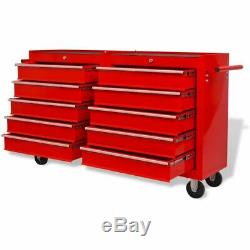 VidaXL Workshop Tool Trolley with 10 Drawers Size XXL Steel Red Storage Cart