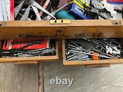 Vintage 6 Drawer Engineers Toolmakers Wooden Tool Chest Box Cabinet With Tools