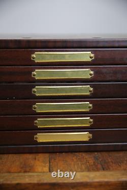 Vintage 6 Drawer Watchmakers Apothecary Metal Parts Cabinet tool box brass knobs