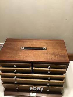 Vintage 7 Drawer Engineers Wooden Tool Chest Top Box Cabinet by Union