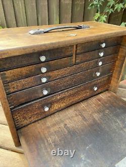 Vintage Antique Engineers Oak Tool Collectors Watch Makers Cabinet Box 7 Drawers