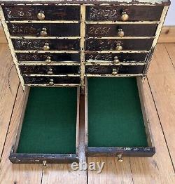 Vintage Bank Of Drawers Collectors Engineers Tool Watch Makers Chest Cabinet