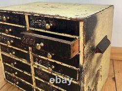 Vintage Bank Of Drawers Collectors Engineers Tool Watch Makers Chest Cabinet