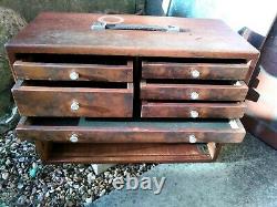 Vintage Engineers 8 Drawer Wooden Tool Chest Tool Box Cabinet