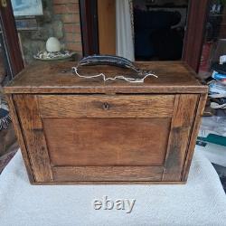 Vintage Engineers Machinist Wooden Oak 4 Drawer Tool Cabinet Chest + Key