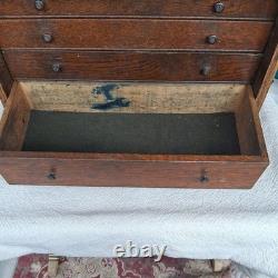 Vintage Engineers Machinist Wooden Oak 4 Drawer Tool Cabinet Chest + Key