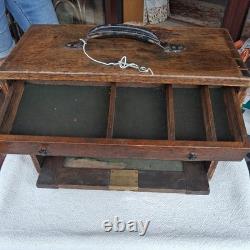 Vintage Engineers Machinist Wooden Oak 4 Drawer Tool Cabinet Chest + Key
