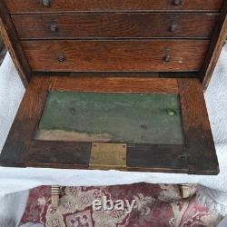 Vintage Engineers Machinist Wooden Oak 4 Drawer Tool Cabinet Chest + Key