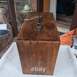 Vintage Engineers Machinist Wooden Oak 4 Drawer Tool Cabinet Chest + Key
