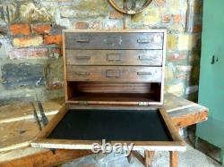 Vintage Engineers Tool Chest 3 Drawer Wooden Machinist Tool Cabinet