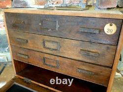 Vintage Engineers Tool Chest 3 Drawer Wooden Machinist Tool Cabinet