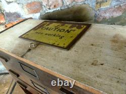 Vintage Engineers Tool Chest 3 Drawer Wooden Machinist Tool Cabinet