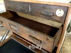 Vintage Engineers Tool Chest 3 Drawer Wooden Machinist Tool Cabinet