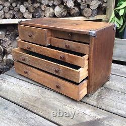 Vintage Engineers Wooden Toolmakers Tool Box Chest Cabinet 6 Drawers No Front