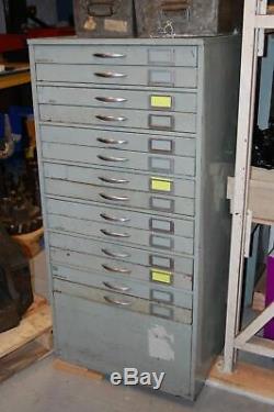 Vintage Industrial Metal 14 Drawer Tool Chest / Storage Filing Cabinet #1