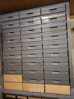 Vintage Industrial Metal And Wood Engineers Workshop Garage Cabinet 30 Drawers