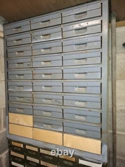Vintage Industrial Metal And Wood Engineers Workshop Garage Cabinet 30 Drawers