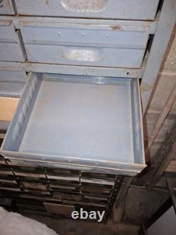 Vintage Industrial Metal And Wood Engineers Workshop Garage Cabinet 30 Drawers