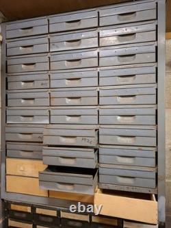Vintage Industrial Metal And Wood Engineers Workshop Garage Cabinet 30 Drawers