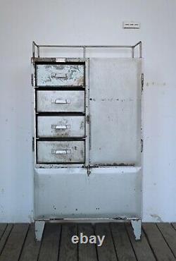 Vintage Industrial Metal Workshop Tool Cabinet Cupboard Chest Drawer