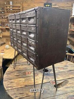 Vintage Industrial Steel 20 Drawer Engineers Cabinet Tool Storage