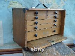 Vintage Moore & Wright 7 Drawer Wooden Engineers Tool Box Chest