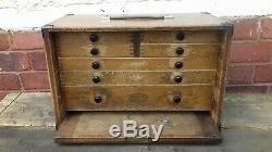 Vintage Moore & Wright Wooden Engineer Cabinet 7 Drawer Key Front Panel Toolbox