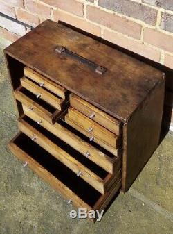Vintage Neslein Engineers Toolmakers Wooden Tool Chest Cabinet Box 9 Drawers