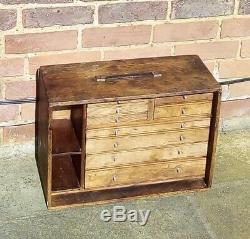 Vintage Neslein Engineers Toolmakers Wooden Tool Chest Cabinet Box 9 Drawers