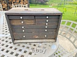 Vintage Neslein Wooden Engineers Cabinet Drawers Tool Makers Box Machinist Chest