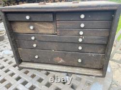 Vintage Neslein Wooden Engineers Cabinet Drawers Tool Makers Box Machinist Chest