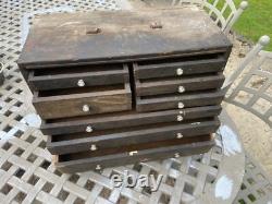 Vintage Neslein Wooden Engineers Cabinet Drawers Tool Makers Box Machinist Chest