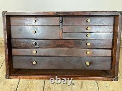 Vintage Oak 8 Drawer Engineers Machinist Tool Cabinet Chest With Original Key