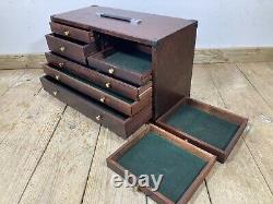 Vintage Oak 8 Drawer Engineers Machinist Tool Cabinet Chest With Original Key