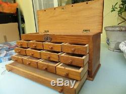 Vintage Oak Watchmakers Cabinet Collectors Drawers Tool Chest Jewelry Box Sewing