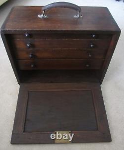 Vintage Oak Wooden Collectors Engineers Tool Watch Makers Box Cabinet 4 Drawer
