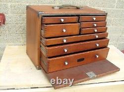 Vintage Old Neslein Engineers 7 Drawer Toolbox Wooden Tool Box Storage Cabinet