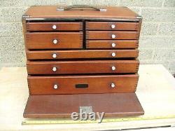 Vintage Old Neslein Engineers 7 Drawer Toolbox Wooden Tool Box Storage Cabinet