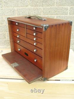 Vintage Old Neslein Engineers 7 Drawer Toolbox Wooden Tool Box Storage Cabinet