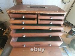Vintage UNION 7 Drawer Engineers Toolmaker Wooden Tool Cabinet Chest Tool Box