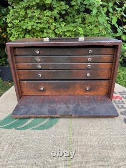 Vintage Union Engineers Wooden Toolmakers Chest Box 5 Drawer Cabinet needs tlc