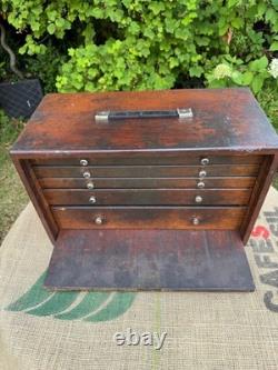 Vintage Union Engineers Wooden Toolmakers Chest Box 5 Drawer Cabinet needs tlc