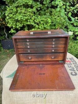 Vintage Union Engineers Wooden Toolmakers Chest Box 5 Drawer Cabinet needs tlc