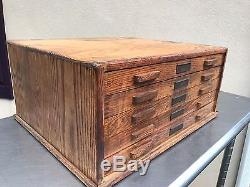 Vintage Whitman & Barnes Dills Reamers 5 Drawer Oak Wood Tool Cabinet Chest